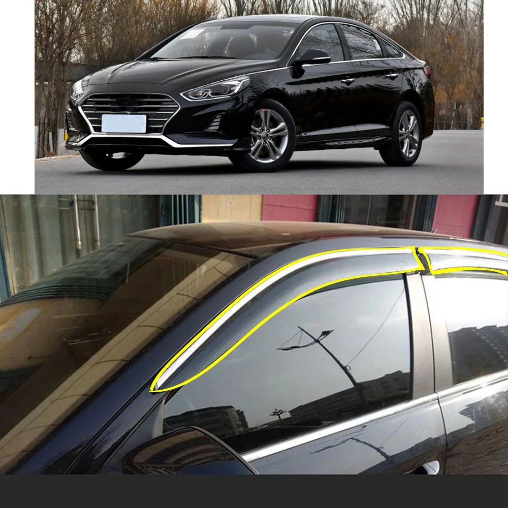 

Car Body Styling Sticker Plastic Window Glass Wind Visor Rain/Sun Guard Vent For HYUNDAI SONATA 9th 2015 2016 2017 2018 2019