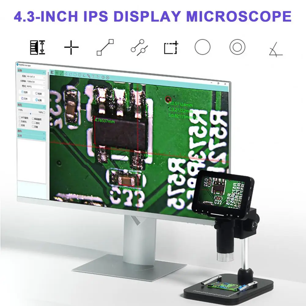 4.3 Inch Digital Microscope 500/1000X Coin Microscope FHD 1080P Video Microscope For Adult Soldering With 8 LEDs Dropshipping