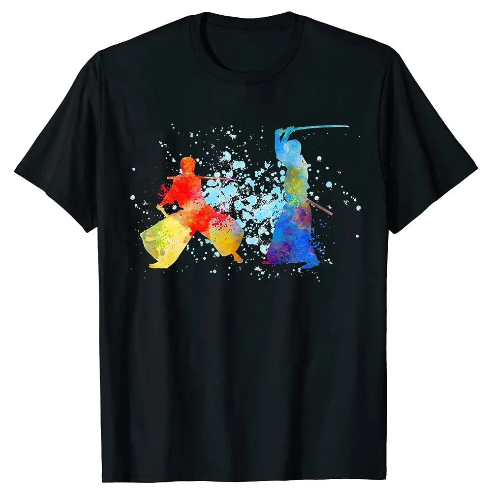 Funny Kendo Fighters Watercolour Sports Martial Arts Gifts T Shirts Summer Graphic Cotton Streetwear Short Sleeve T-shirt Men