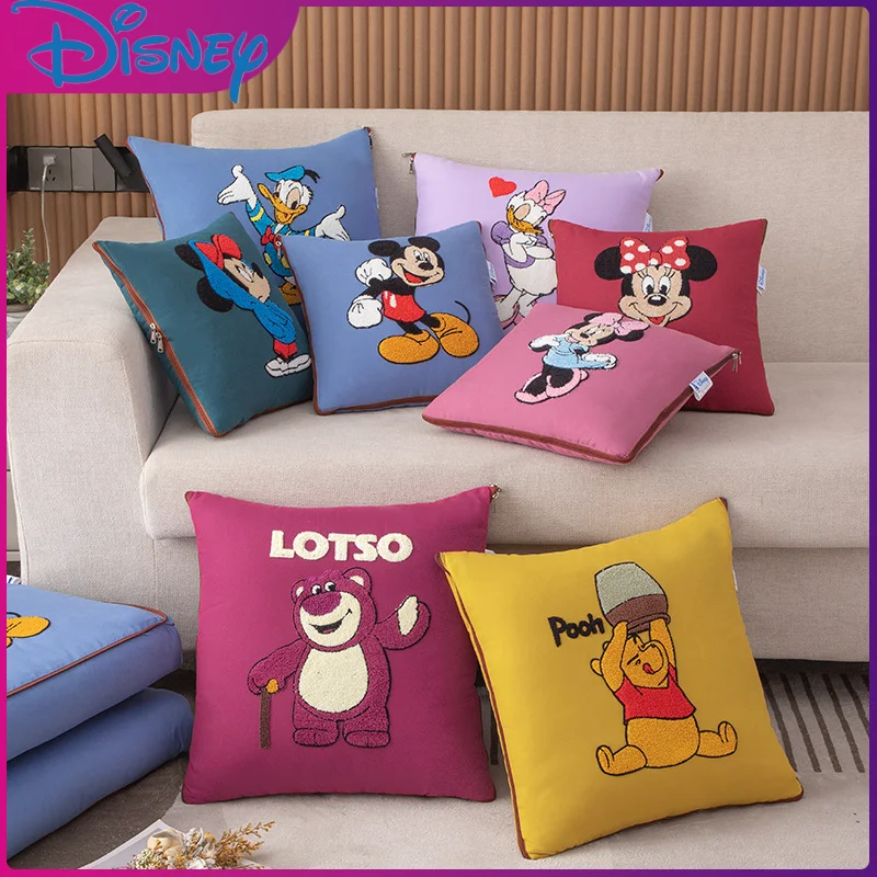 

In Stock Disney Blanket Winter Stitch Mickey Mouse Embroidered Pillow Blanket 2-in-1 Sofa Office Library Nap Blanket Xmas Gifts