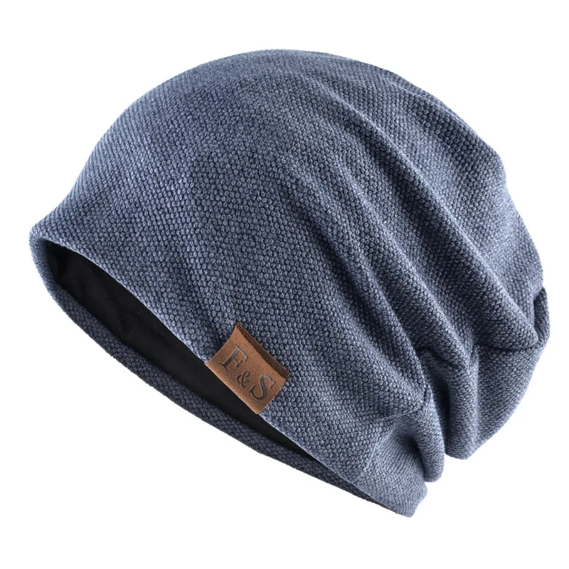 Spring and Autumn Pullover Hat, Casual Loose-Fitting Knitted Hat with Leather Label, Winter Fleece-Lined Outdoor Cap