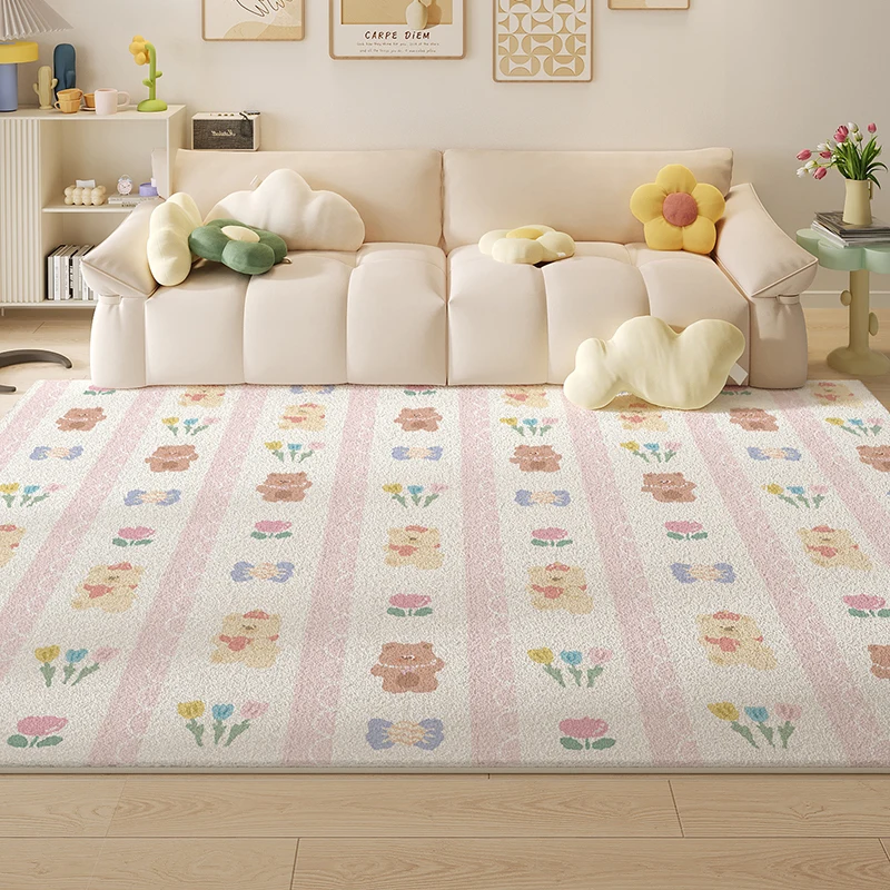 VIKAMA Rimmed Carpet Living Room Cartoon Girl Sofa Bedroom Care-Free Cozy Non-Slip Waterproof Bedside Rugs Home Decoration