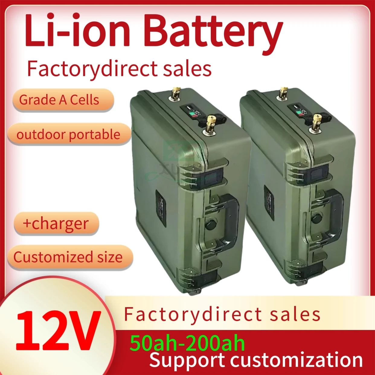 

XS lithium ion battery Waterproof 12v 200AH100Ah 80Ah 120ah 150ah 60ah with BMS for boat Inverter propeller fishing + charger