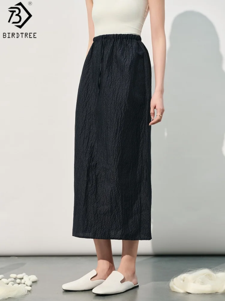 

Юбка Birdtree, 43% натуральный шелк, 57% лен, с разрезом сзади, женская прямая свободная однотонная юбка, эластичный пояс, новинка весны 2026 D63706JF