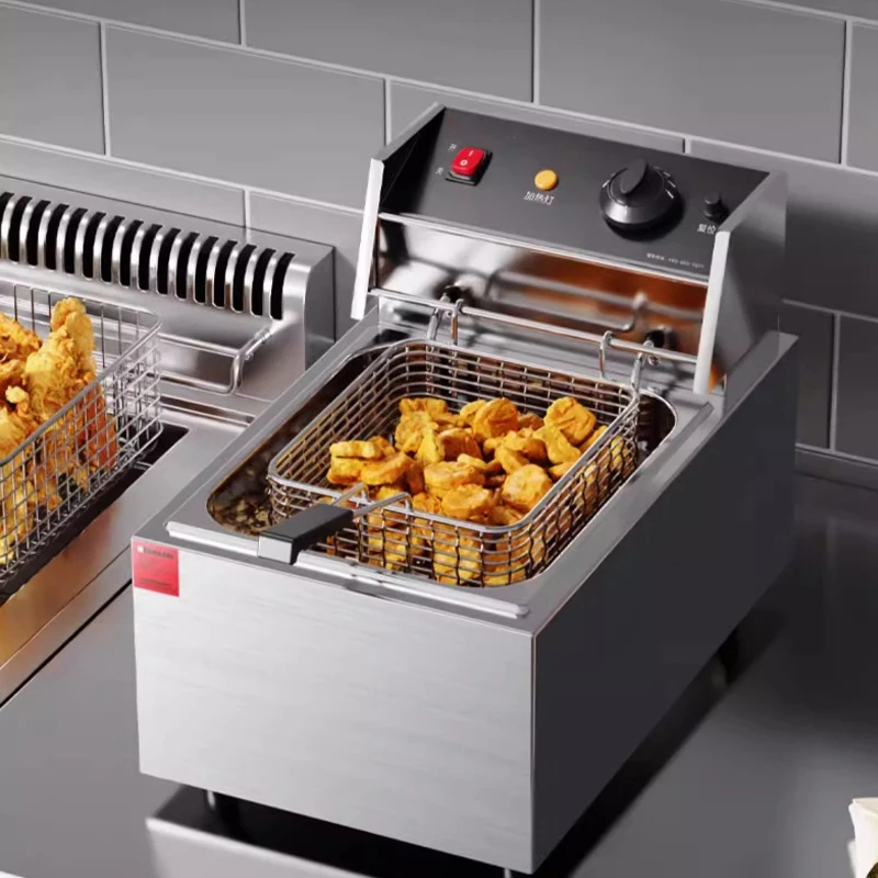 Immagine 7: Friggitrice Elettrica Commerciale da Banco 10L, Friggitrice Elettrica da Banco a Vasca Singola con Cestello e Controllo di Tempo e Temperatura