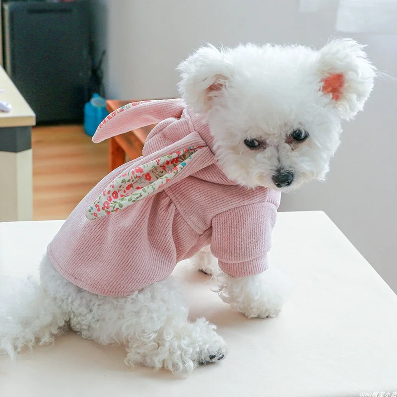 1PC pet clothing for cats in autumn and winter, thickened pink rabbit windbreaker suitable for small and medium-sized dogs