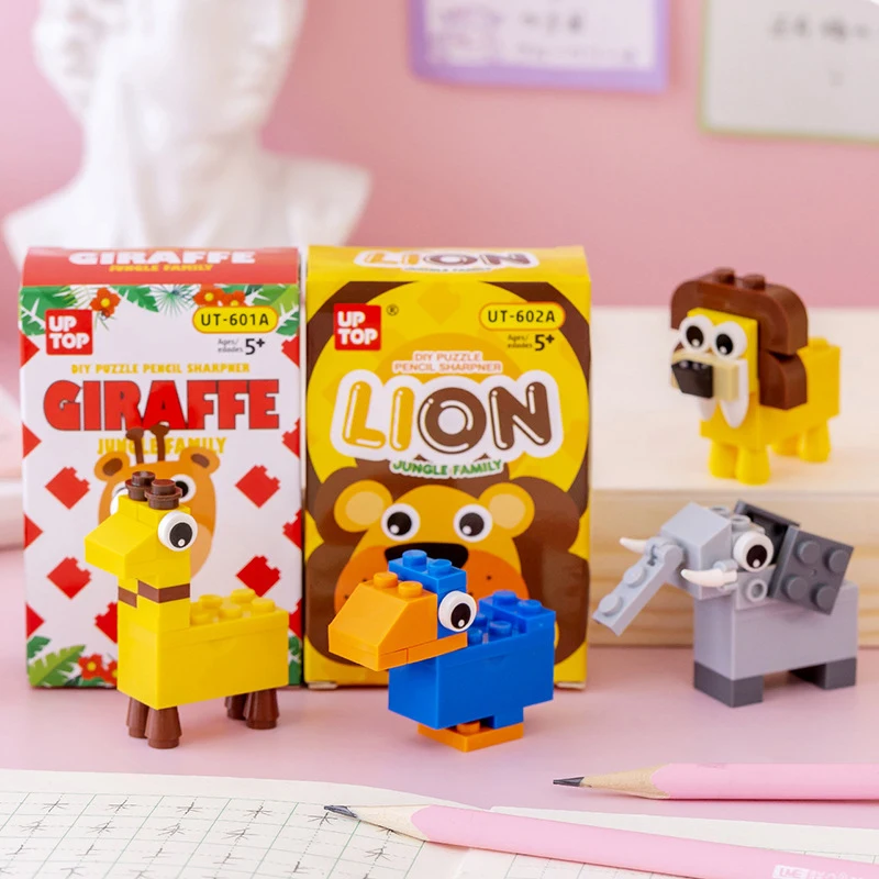 DIY Cartoon Building Block Pencil Sharpener Student Creative Puzzle Assembled