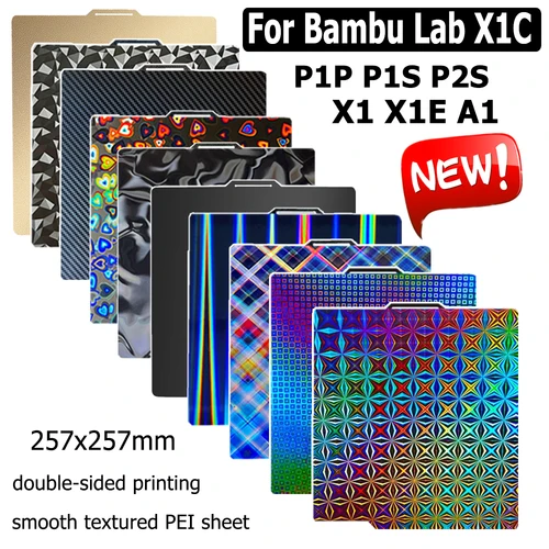 Para placa de construcción de laboratorio Bambu P1P P1S P2S A1 X1 X1-Carbon PEI hoja de acero de resorte cama calefactable de doble cara para Bambulab Bamboo P1S X1C