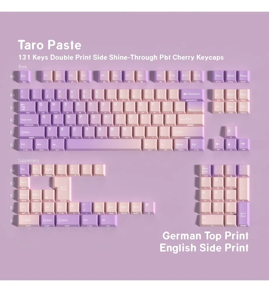 Keycap mashed taro milk tea double engraving light transmission Pbt original full set of keycaps French German West Korean