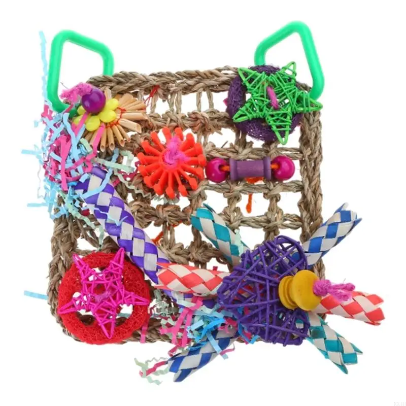 KX4B Seagrass Foraging Toy Natural Rope Forage Chew Hanging for Conures