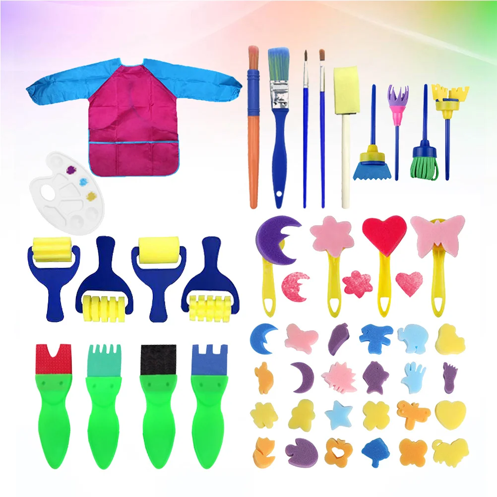 

47Pcs Painting Stamp Set Eva Sponge Brush Creative DIY Picture Supplies for Children Birthday Christmas Gift Art Supplies
