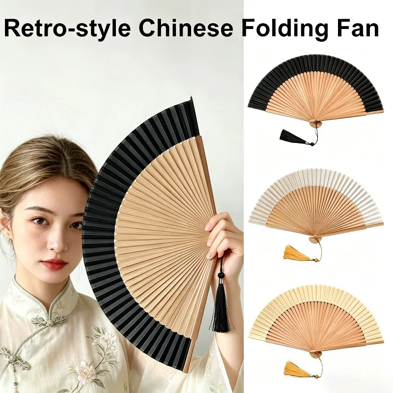 Vintage Chinesischer Bambus-Seiden-Faltfächer mit Goldener Quaste Eleganter Handfächer für Frauen Hochzeitsdekoration Cosplay Tanz Heimdekoration – Detail 2