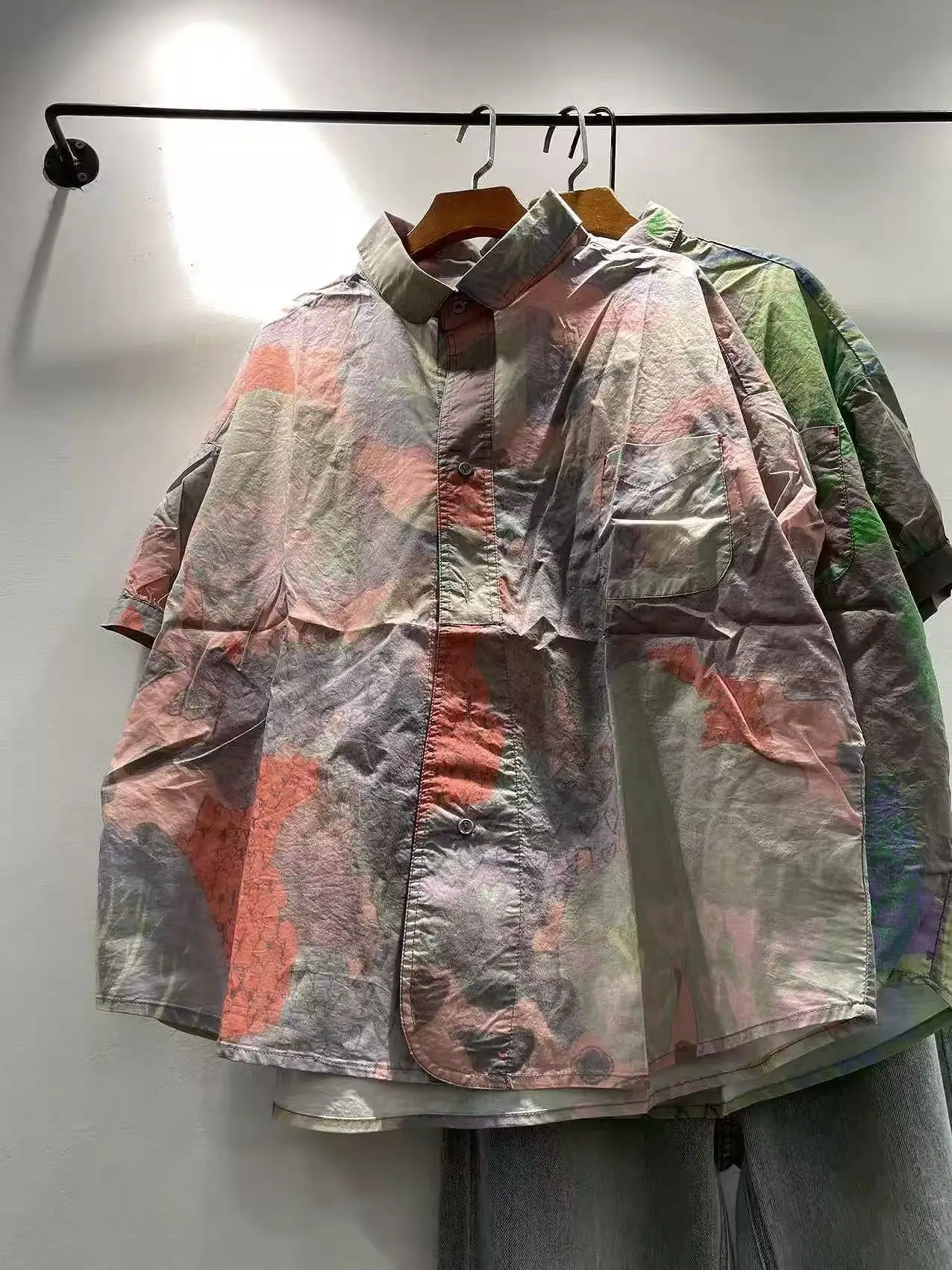 

Bust 128cm harajuku fashion tie-dye print oversized shirts and blouses for women summer cotton camouflage short sleeve tops