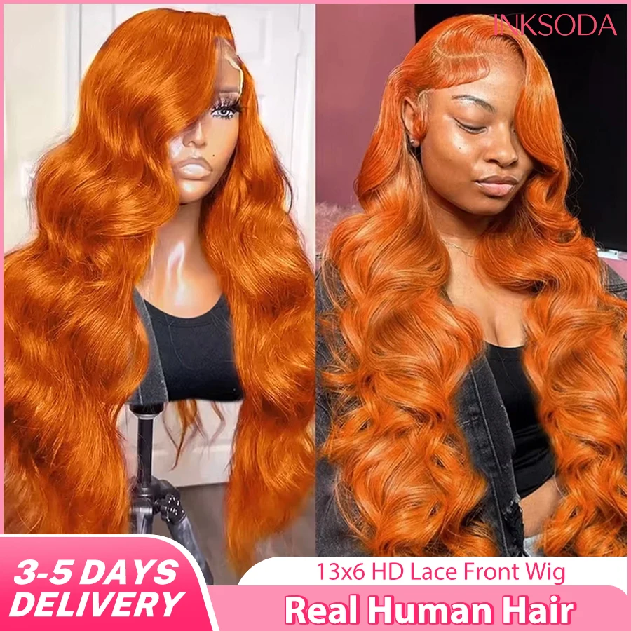 

Парик из натуральных бразильских волос, 220% плотность, 36 дюймов, имбирно-оранжевый, с эффектом Body Wave, 13x6, прозрачный кружевной фронтальный, предварительно прорезанный