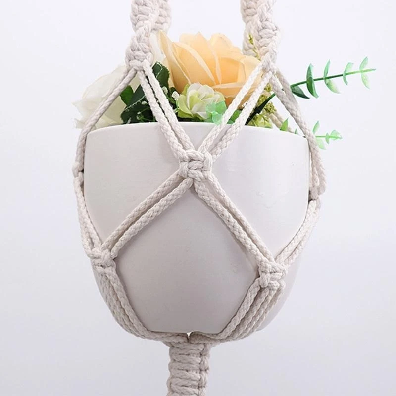Creative Woven Cotton Modern Plant Hanger Flower Basket Net String Bag for Home Gardener and Nature Enthusiasts C5AD