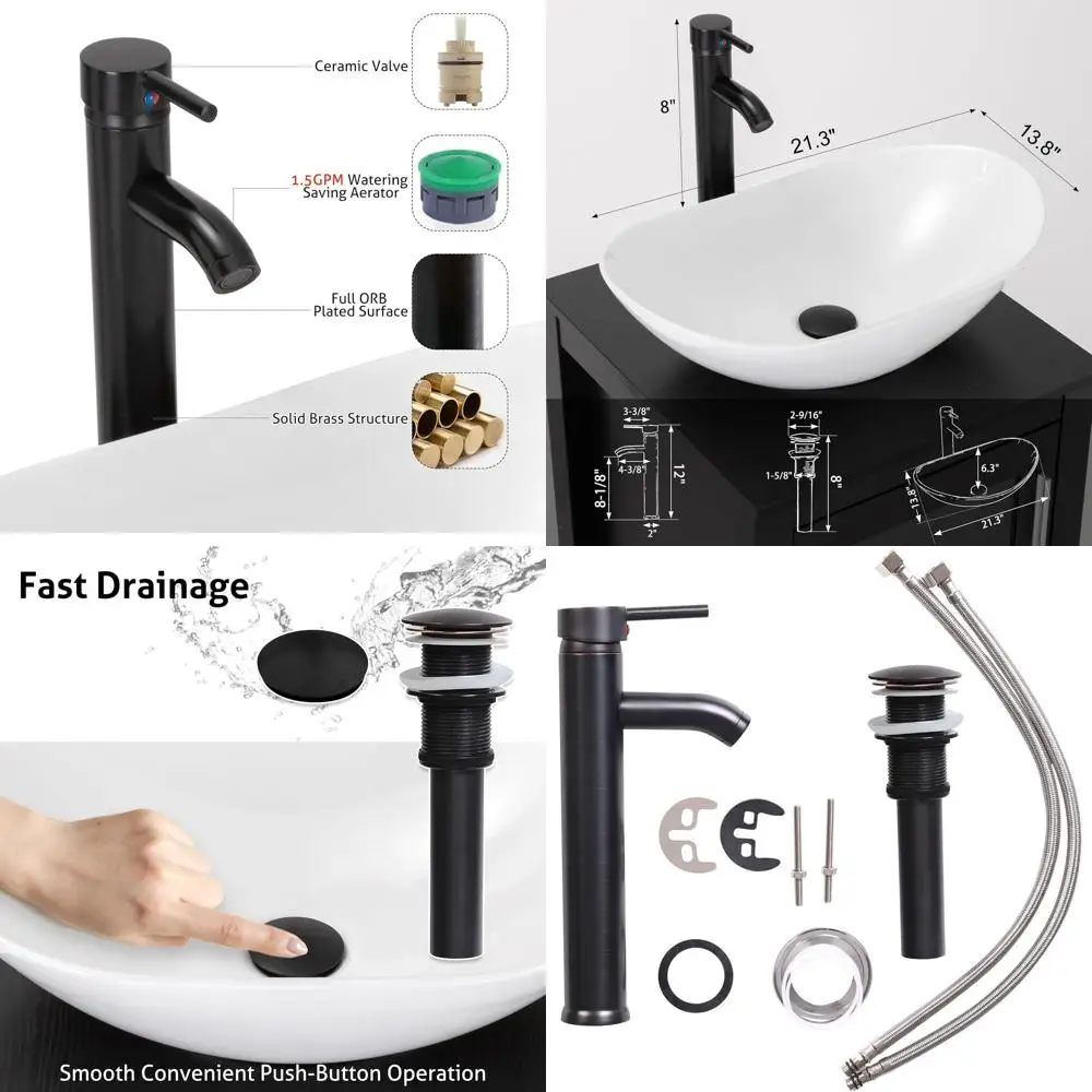 

Classic White Porcelain Boat Sink with Faucet Combo for Bathroom Countertop