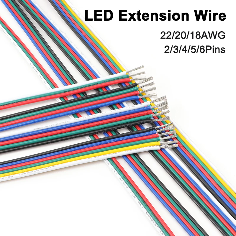 2-50m LED Extension Wire Line 22 20 18AWG 2/3/4/5/6pins LED Cable For RGB RGBW RGBWW SMD WS2812B LED Strip Light JST Connector