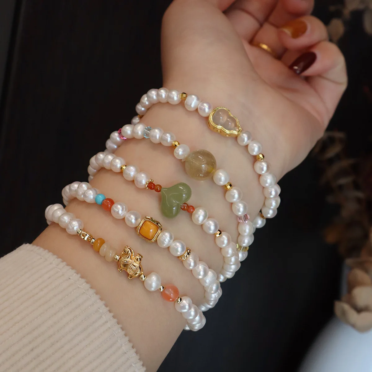 

Ruifan Luxury Natural Freshwater Pearl Beaded Bracelet with Hetian Jade & Crystal Gemstone Charms Elegant Fine Jewelry for Women