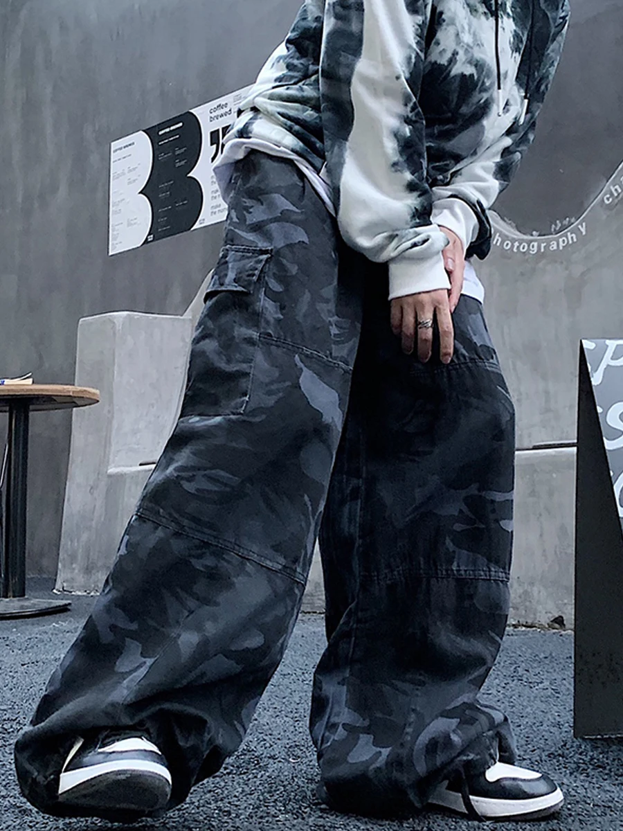 

American Retro Camouflage Work Pants Men's Trendy Dstring Loose Leg Straight Casual Long Trousers Cotton Fabric Youth ular