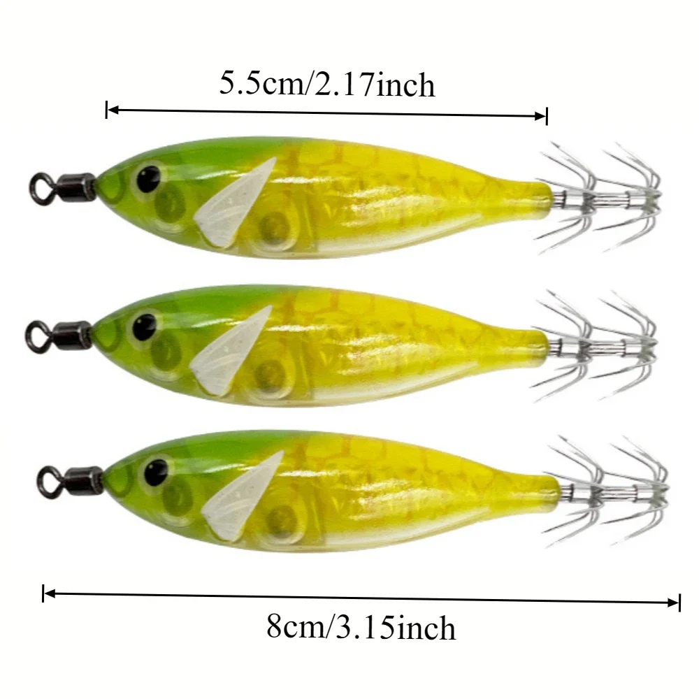 15 Stück/Set 8cm/5,7g Leuchtende Tintenfisch-Jig-Haken Meeresangelzubehör Künstlicher Köder Oktopus-Köder – Detail 1