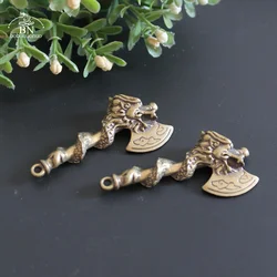 Antique Copper Chinese Ancient Dragon Head Axe Artifact Blessing Feng Shui Ornament Brass Figurines Desk Decoration Keychain Pen