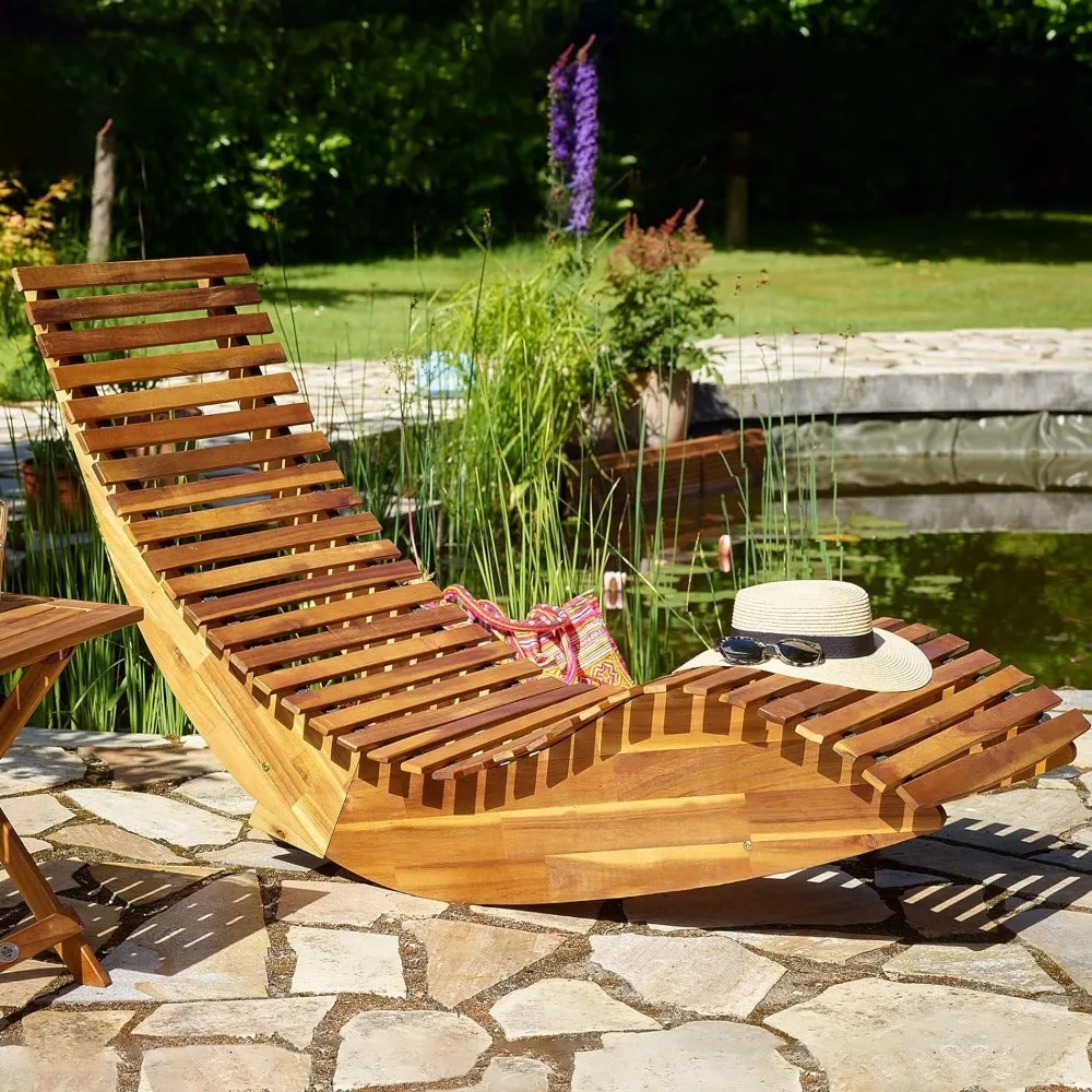 A 330 pound wooden furniture made of acacia wood for swinging outdoor lounge chairs, used for terraces, swimming pools, saunas