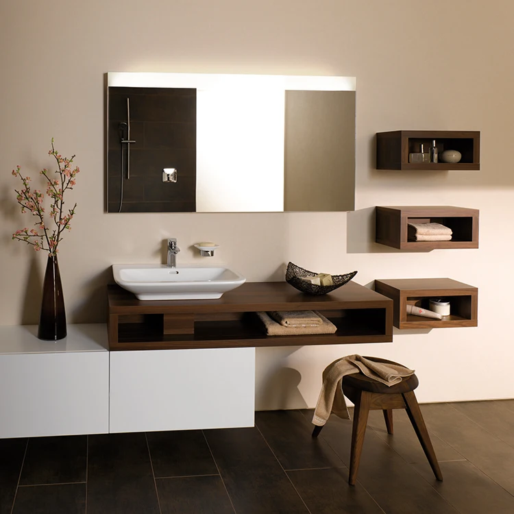 Modern Villa Bathroom Vanity Cabinet And Set With Mirrored Design Water Resistant Melamine Board Construction