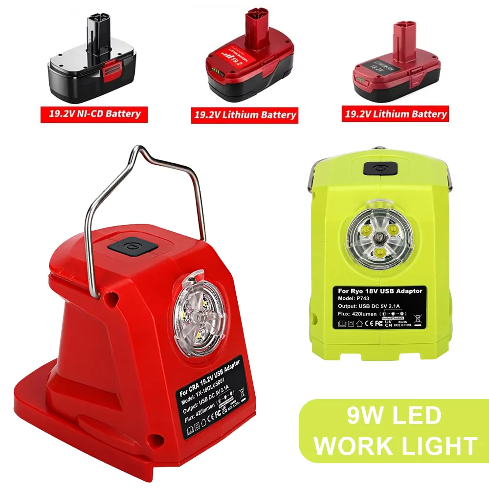 Battery DIY Adapter For Craftsman C3 Ryobi 18V Li-ion Battery P743 With Dual USB 3W 200LM LED Working Light Switch Control