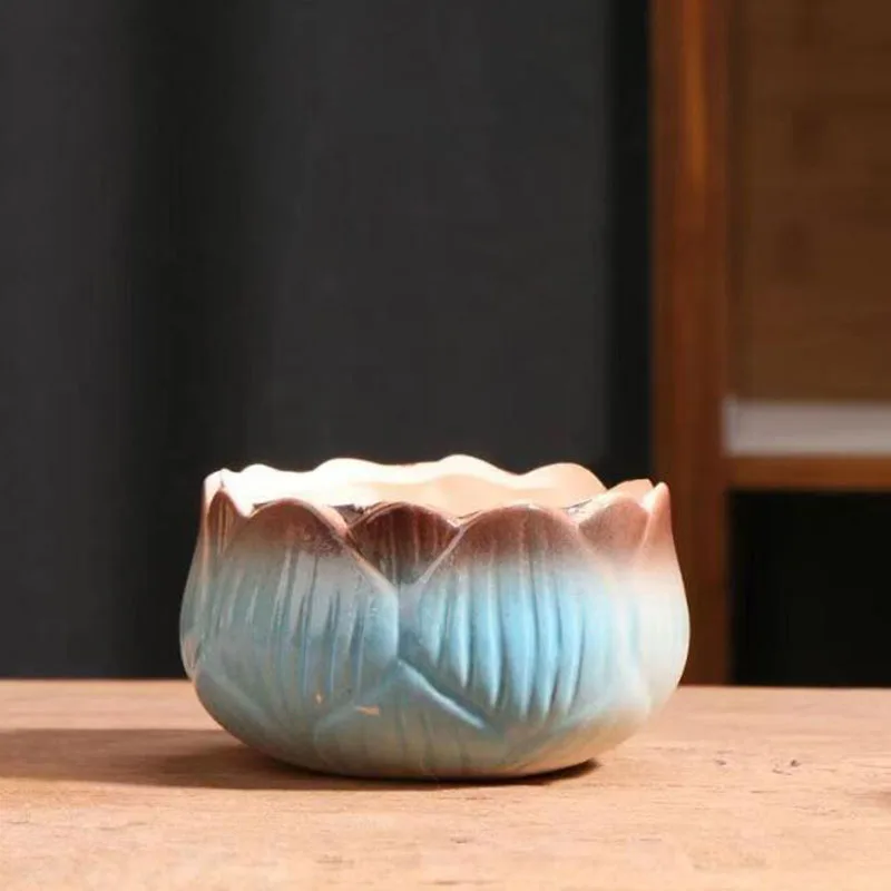 Coarse Pottery Lotus Shape Succulent Plant Pot Creative Flowerpot Breathable Vase Office Desktop Ornaments Home Garden Decor