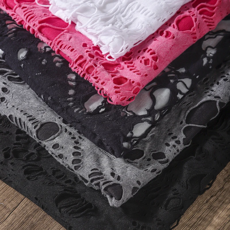 Lightweight Stretch Knit Fabric with Distressed Smile Holes 3D Texture for Creative Designer Base Layer Sewing Material