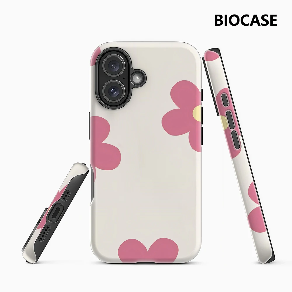 Rosa Blumenmuster Handyhülle für iPhone 17/16/15/14/13/12/11 Pro Max Plus Doppelschichtige Rückabdeckung Kompatibel mit Mehreren Modellen