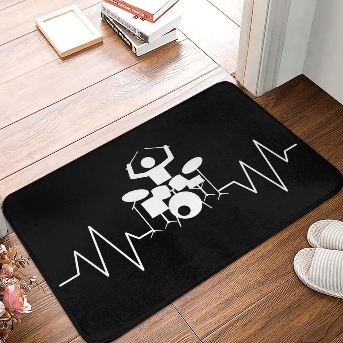 Drummer Heartbeat Pulse Line Percussion Bath Mat Rug Home Doormat Living Room Carpet Balcony