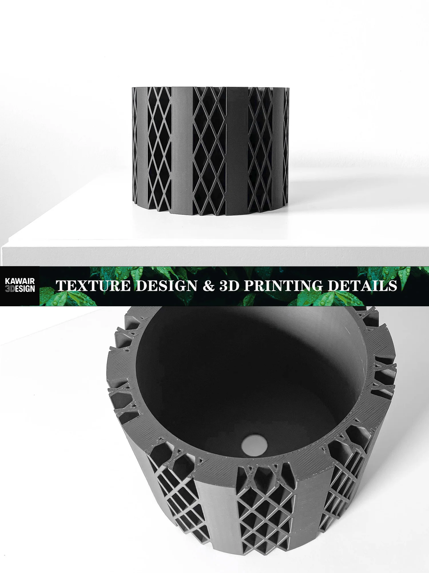 Modern 3D Printed Flower Pot Rhombus Square Texture Line Detail Home Decor Eco-Friendly pots for plants