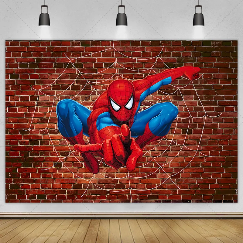 スパイダーマンのテーマ写真の背景、写真スタジオのビニールの背景、赤ちゃんの男の子のための誕生日パーティーの装飾