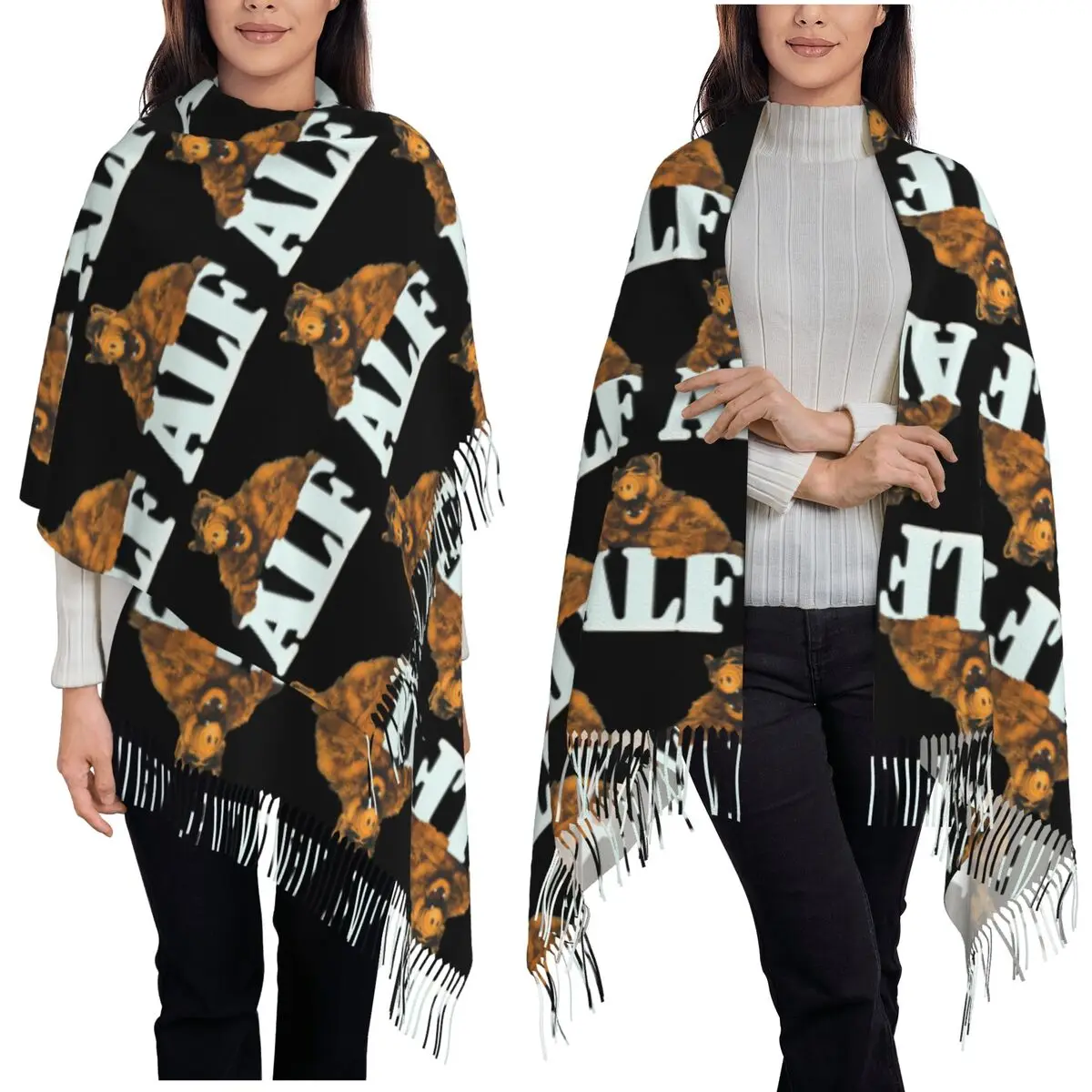 ALF The Animated Series Multicolor Scarf Tassel Scarves Women Soft Warm Shawls and Wraps Large Fall Winter Shawl Wrap