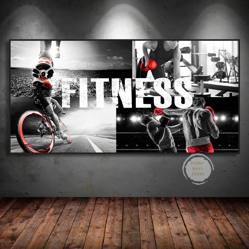 Bodybuilder Men Women Fitness Inspirational Art Weightlifting Run Poster Canvas Painting Wall Prints Picture Gym Home Decor