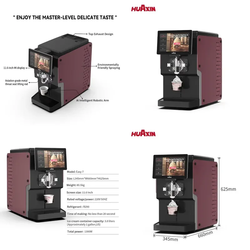 Commercial Smart Soft Ice Cream Machine Stainless Steel Customizable Base for Restaurant Fitness Facility Corporate Gym