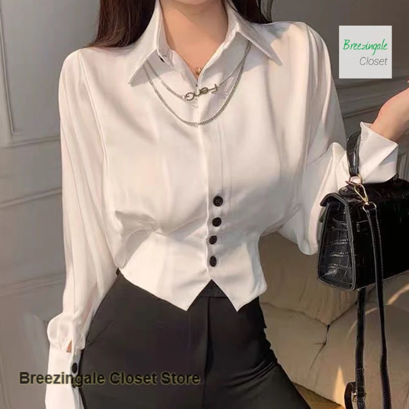 

French bat bubble sleeve waist short shirt women's spring and autumn new fashion temperament design sense niche casual top