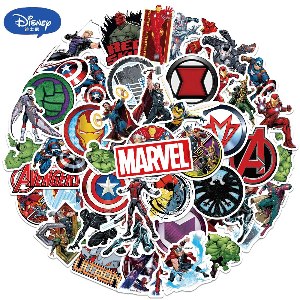 50PCS Disney Marvel Stickers Anime Movie Decal Skateboard Laptop Motorcycle Guitar Book Kawaii Cartoon Sticker Pack Kids Toy