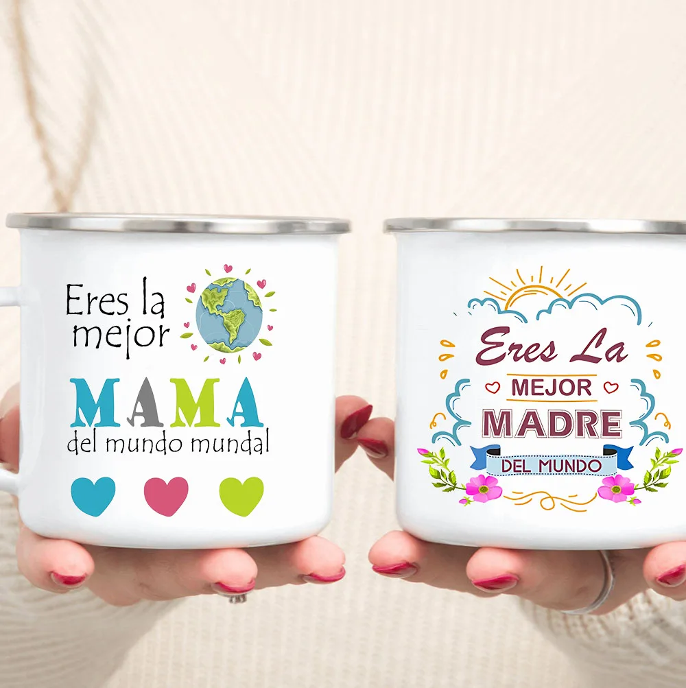 Gifts for Mom Enamel Coffee Mug You Are The Best Mother in The World Printed Cup Your Favorite Best Birthday Gifts for Mom