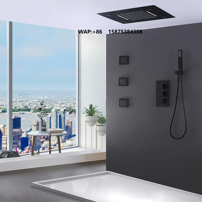 Matte Black 4 Function Concealed Thermostatic Shower Set Brass WRAS CUPC Certified LED Rainfall Waterfall US Stock Homein