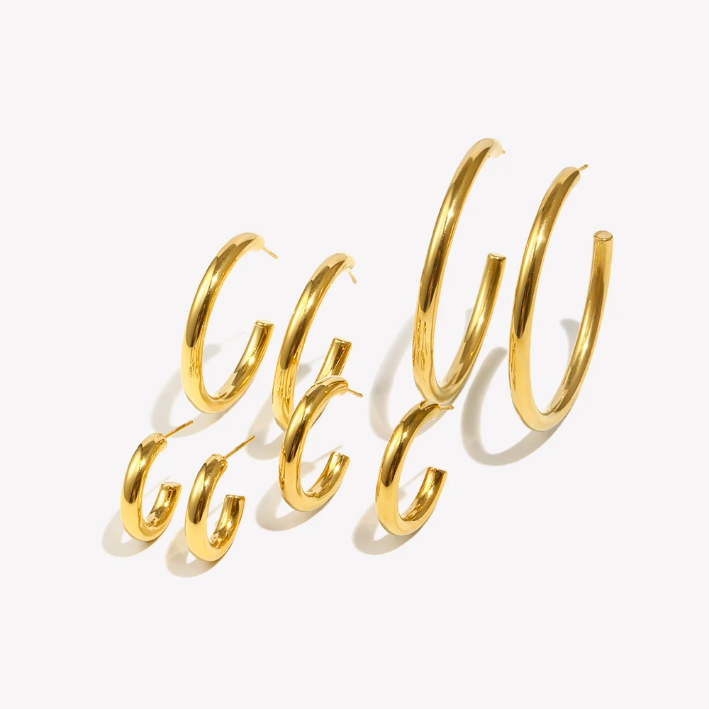 E.B.belle Hypoallergenic Tarnish Free Stainless Steel Hollow Tube Large Medium Small Size Gold Plated Hoop Earrings For Women