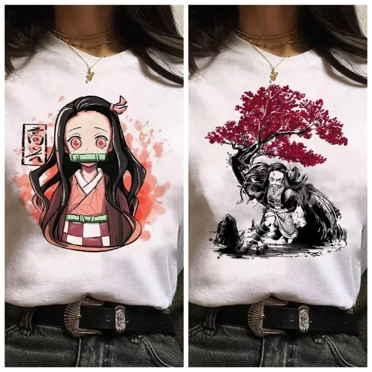 

"Blade of Ghosts" Women's T-shirt Trendy Casual Women's Clothing Kanata Tanjiro Pattern T-shirt Japanese Anime Manga T-shirt