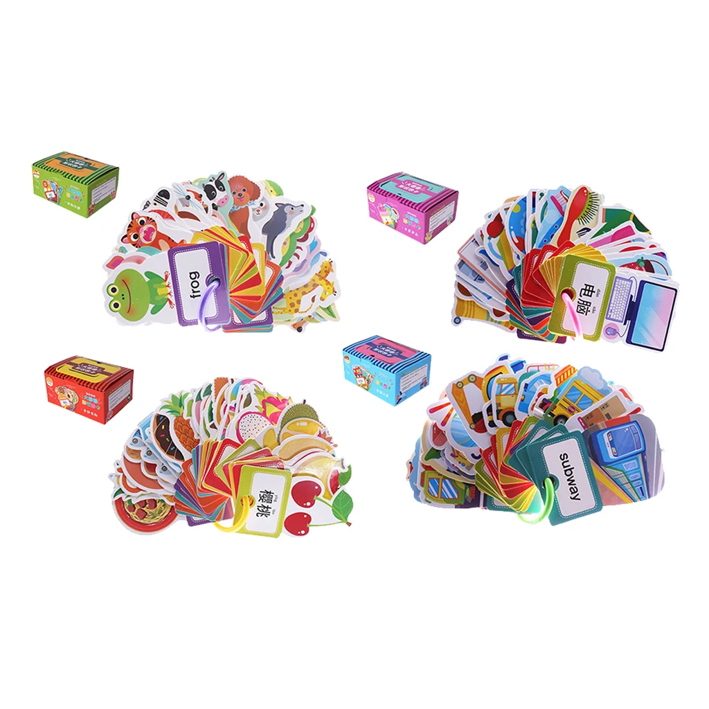 30Pcs Kids English & Chinese Word Learning Flashcards Preschool Education