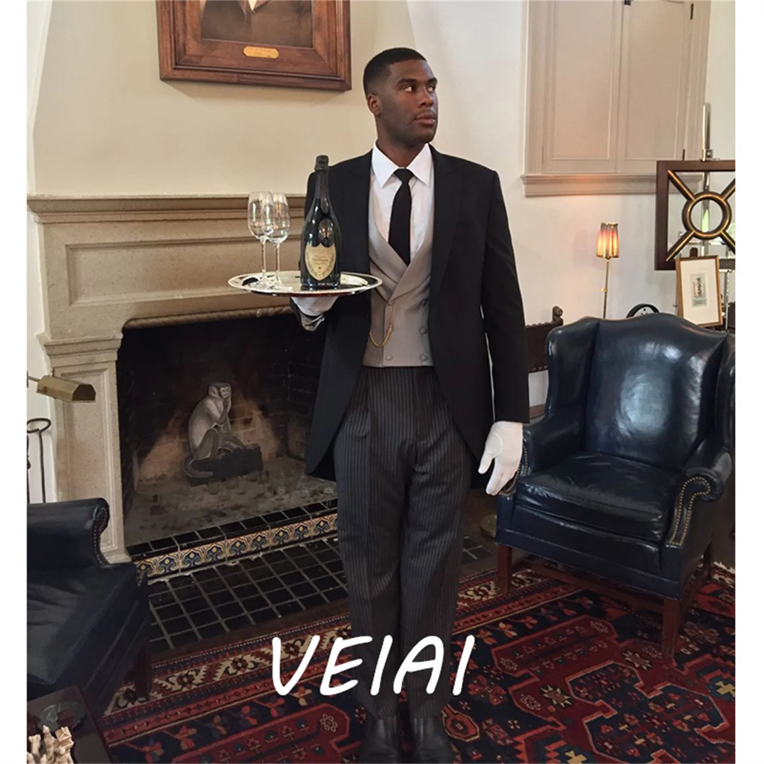 CustomizedNew Design Long Coat Tuxedos Mans Suits For Wedding Custom Made Morning Groom Prom Suit Three Piece Suit(Jacket+Pants+