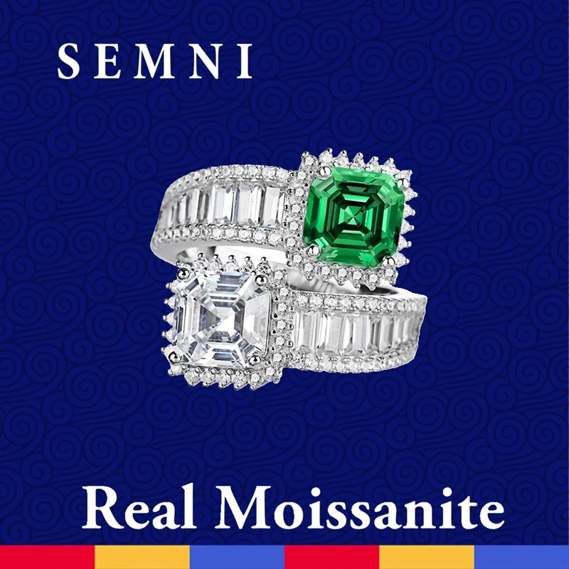 

SEMNI Total 4.0ct 7*7 Asscher Cut Moissanite Diamond Ring for Women Ruby Sapphire Emerald Lover Promise Band 925 Sterling Silver