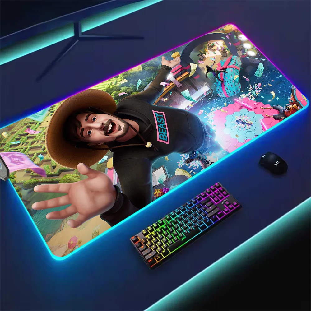 Video Blogger M-MrBeast For Rgb Mouse Pad Xxl Steelseries Laptop Mat Gaming Mousepad Backlit Keyboard Girl Table Pads Deskpad