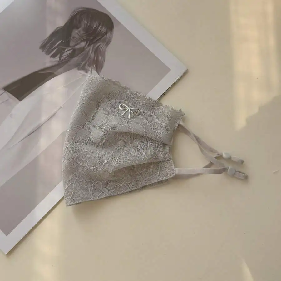

Lace Sunscreen Mask For Women Thin Breathable Washable Fashion Bow Decorated Face Cover