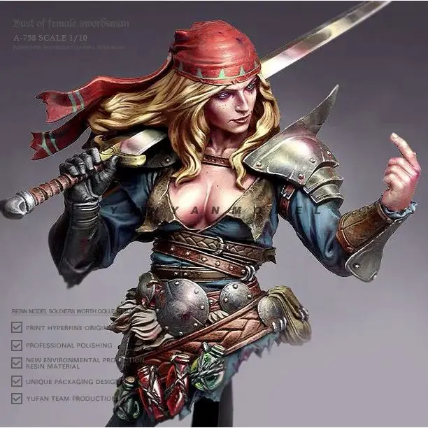 1/10 A Bust of A Female Pirate Resin Figurine 3D Printed Soldier Mini White Models Self-assembly DIY Coloring Figurines Crafts