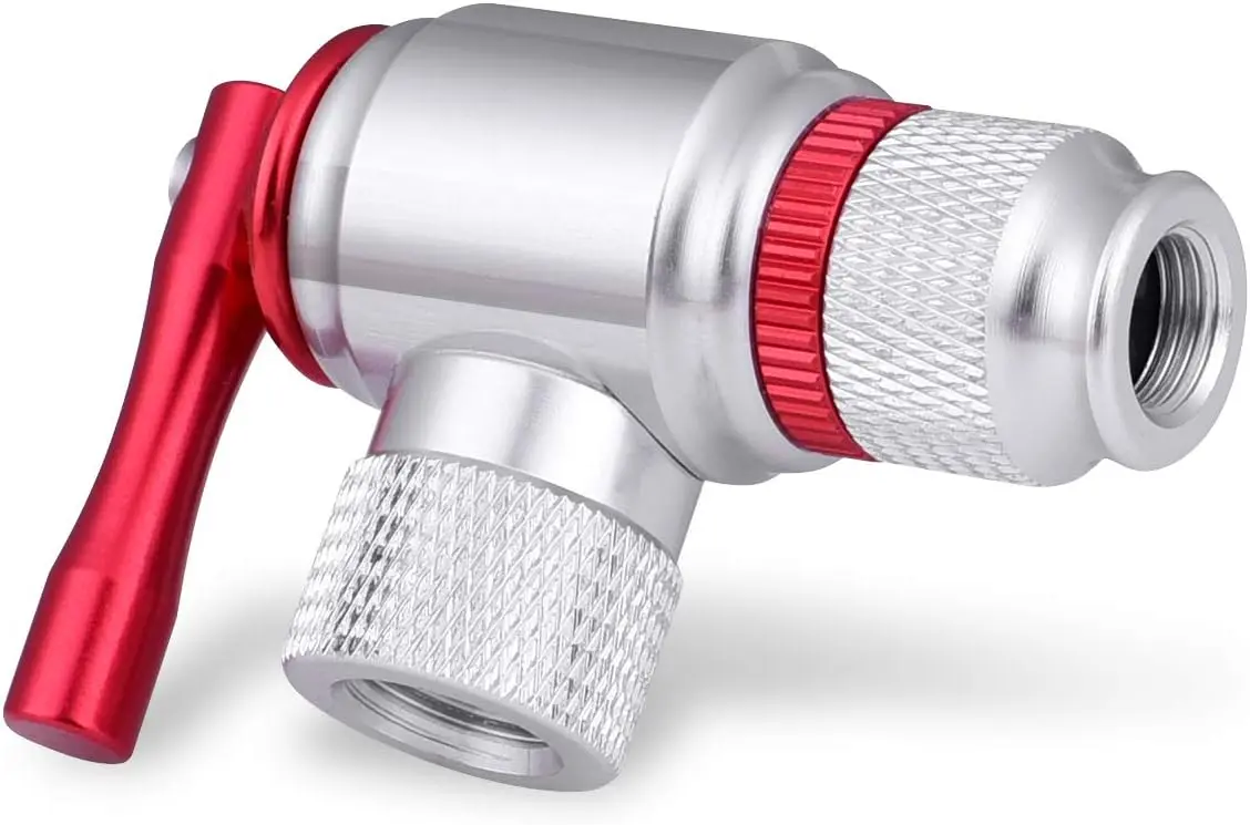 

CO2 Bike Tire Inflator, Presta & Schrader Compatible, Quick Pump for Road & Mountain Bikes with Sleeve, No Cartridge Included